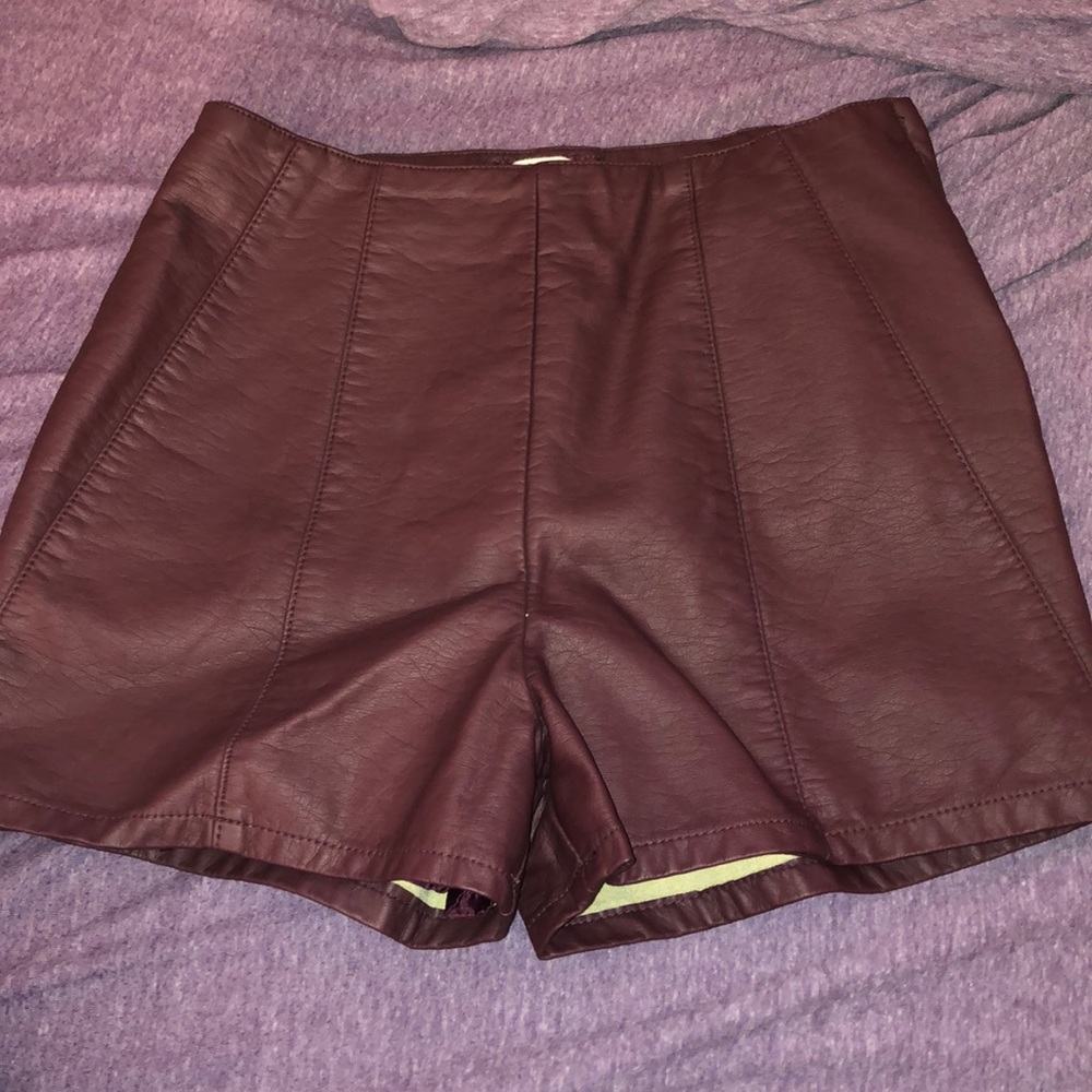 Maroon Leather Shorts